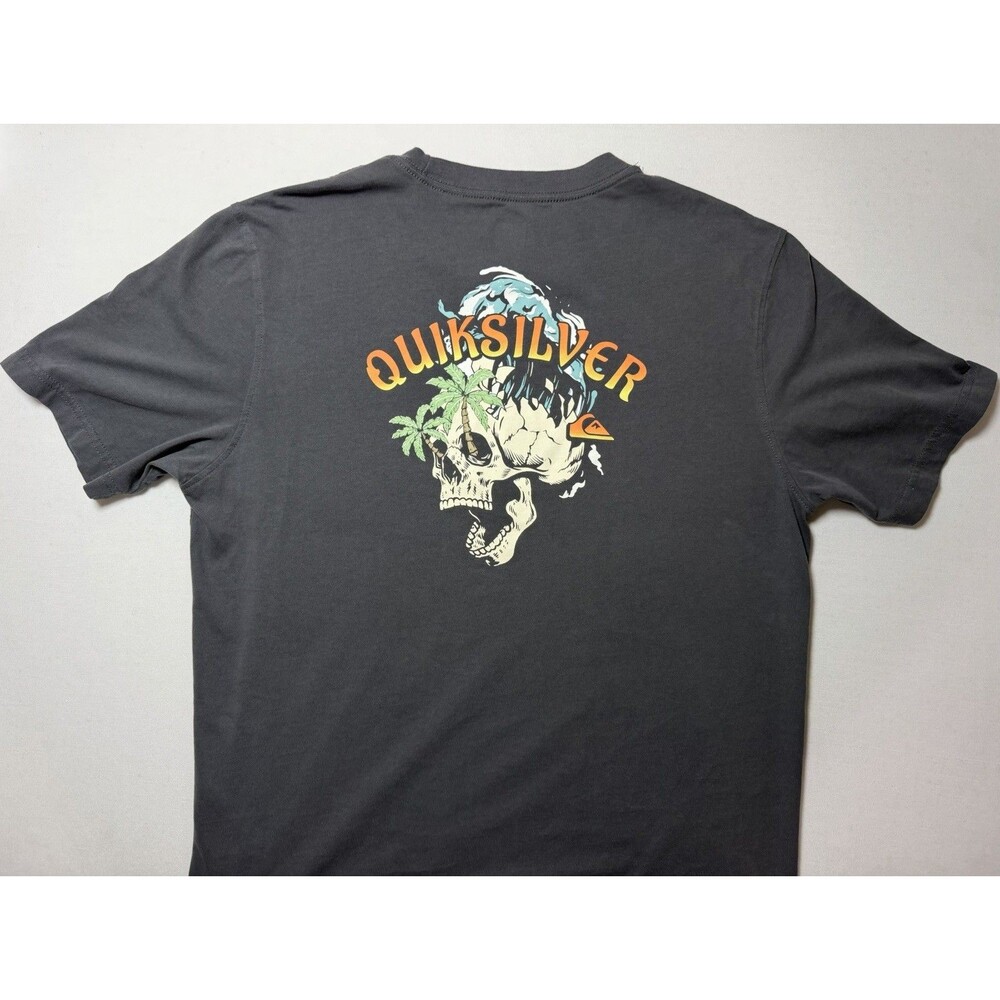 Quiksilver Shirt Men's Gray Short Sleeve 100% Cotton Graphic T-Shirt Size Large